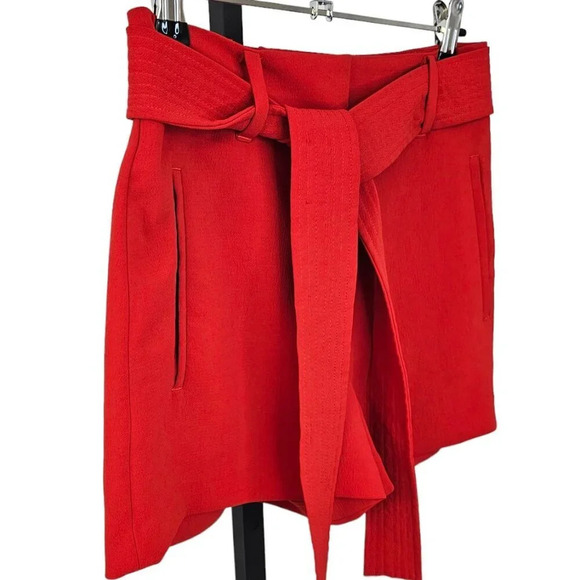 Aritzia Wilfred Tie Waist Shorts  Size 0 Red High Rise Belted Crepe - Picture 5 of 8